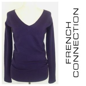 French Connection Purple Fitted V Neck Sweater L